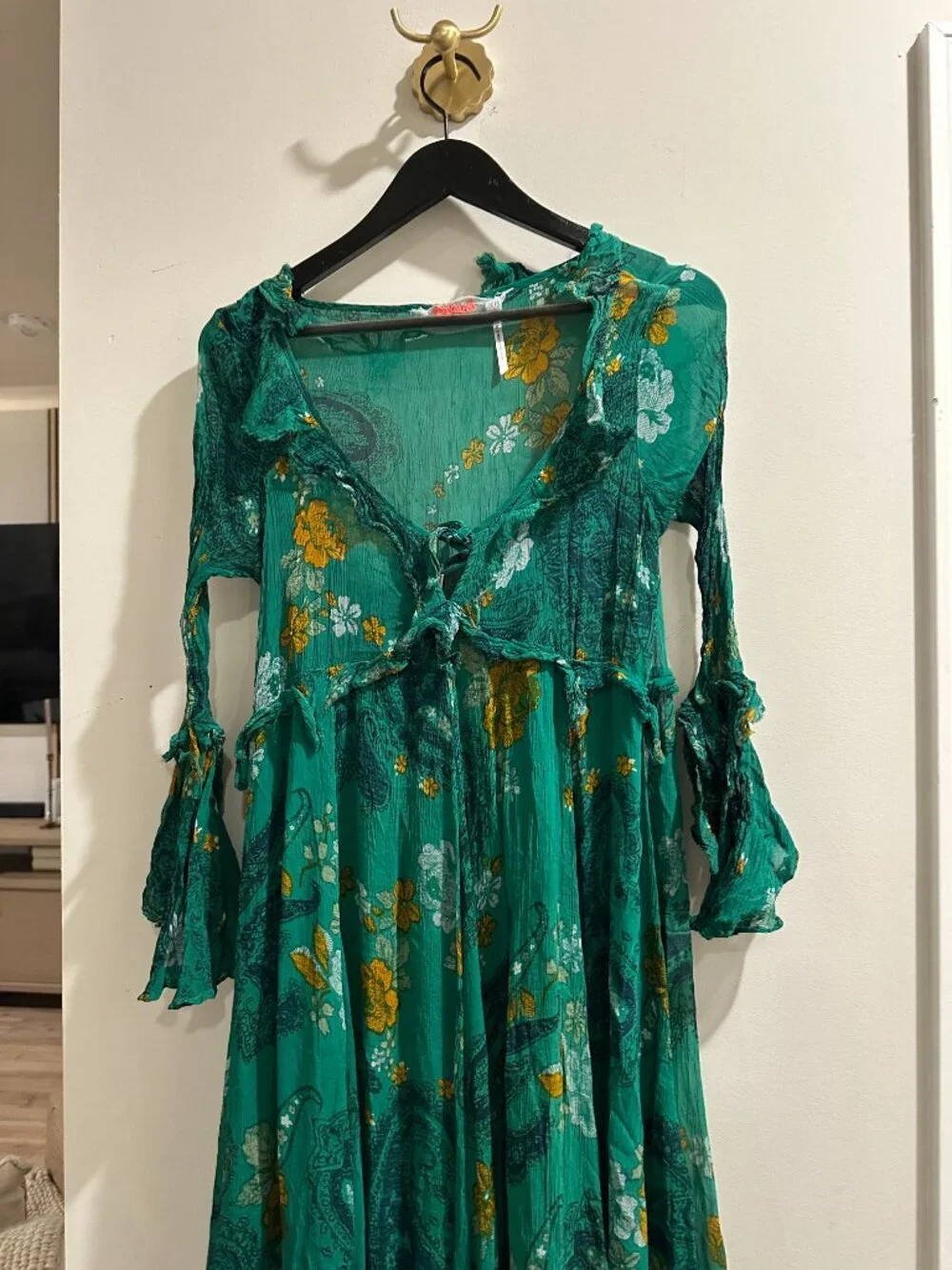 FREE PEOPLE Paisley Petals Maxi Dress in Green Size Small